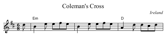Coleman's Cross - staff notation