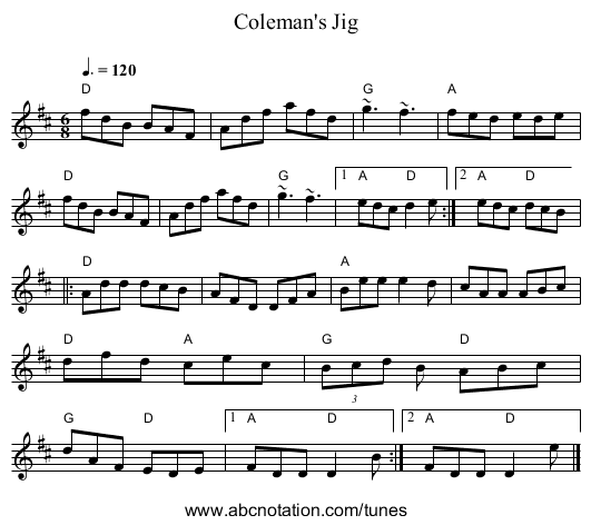 Coleman's Jig - staff notation