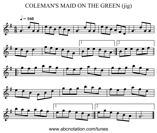 COLEMAN'S MAID ON THE GREEN (jig) - staff notation