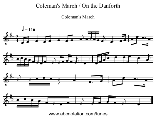 Coleman's March / On the Danforth - staff notation