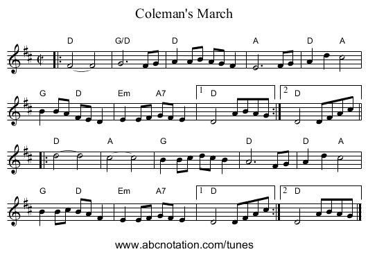 Coleman's March - staff notation