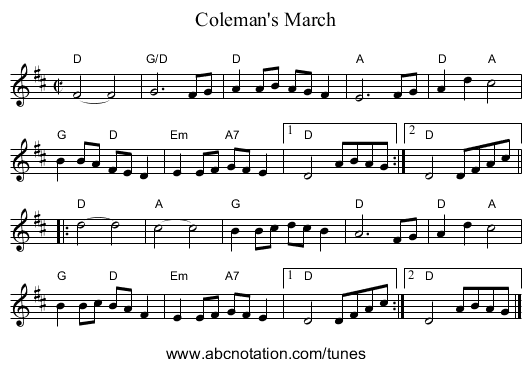 Coleman's March - staff notation