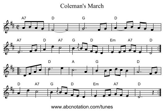 Coleman's March - staff notation