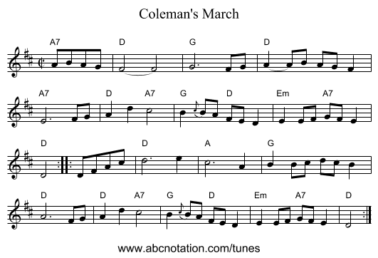 Coleman's March - staff notation