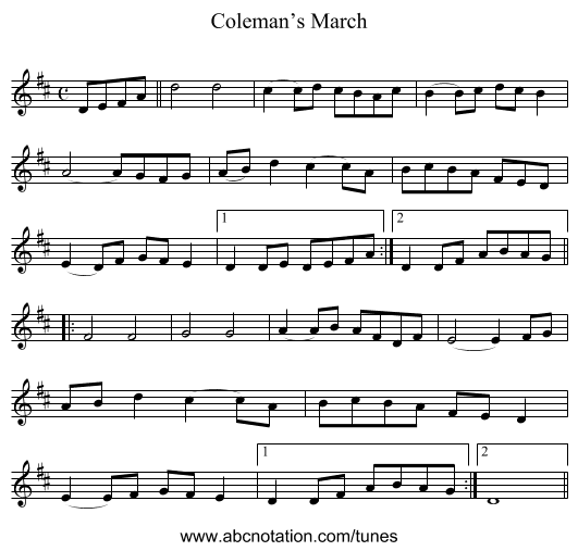 Coleman’s March - staff notation