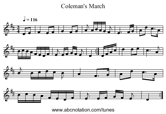Coleman's March - staff notation