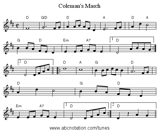 Coleman's March - staff notation