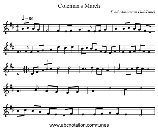 Coleman's March - staff notation