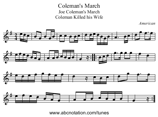 Coleman's March - staff notation
