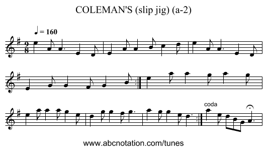 COLEMAN'S (slip jig) (a-2) - staff notation