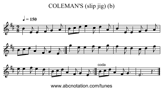 COLEMAN'S (slip jig) (b) - staff notation