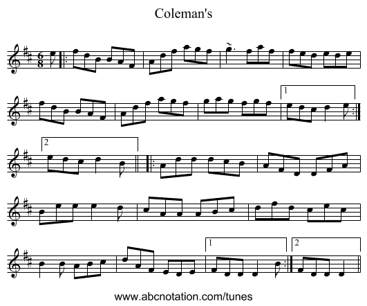 Coleman's - staff notation