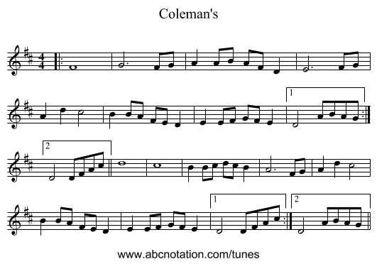 Coleman's - staff notation