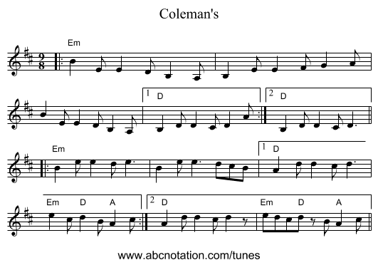 Coleman's - staff notation