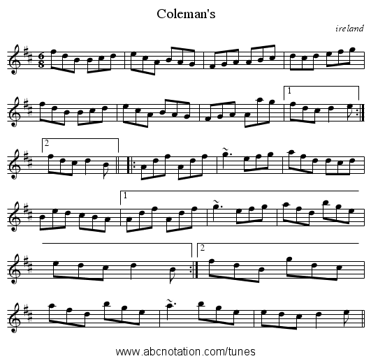 Coleman's - staff notation
