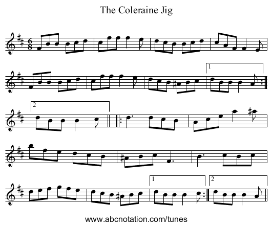Coleraine Jig, The - staff notation
