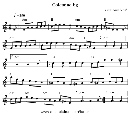 Coleraine Jig - staff notation