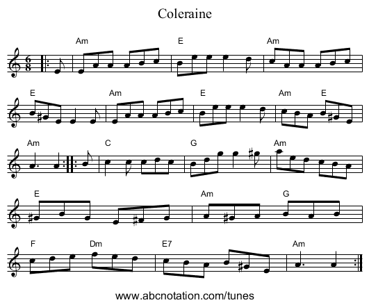 Coleraine - staff notation