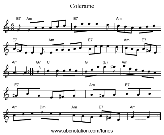 Coleraine - staff notation