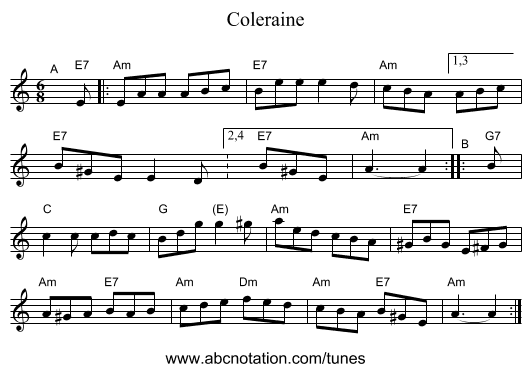 Coleraine - staff notation
