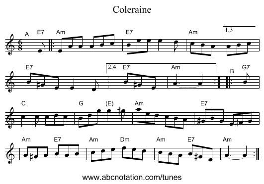 Coleraine - staff notation