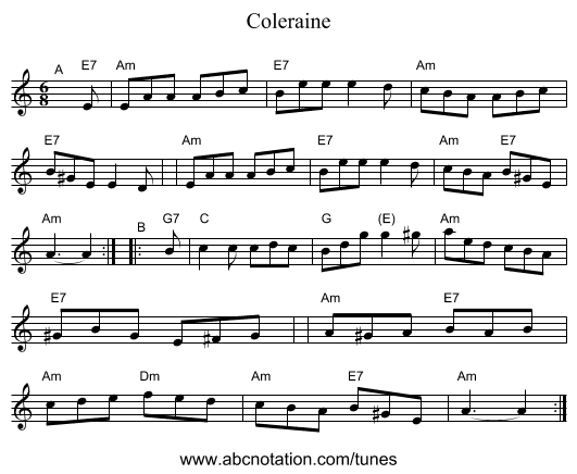 Coleraine - staff notation