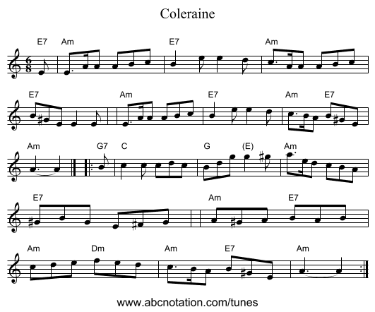 Coleraine - staff notation