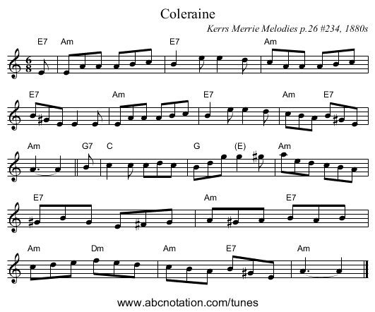 Coleraine - staff notation