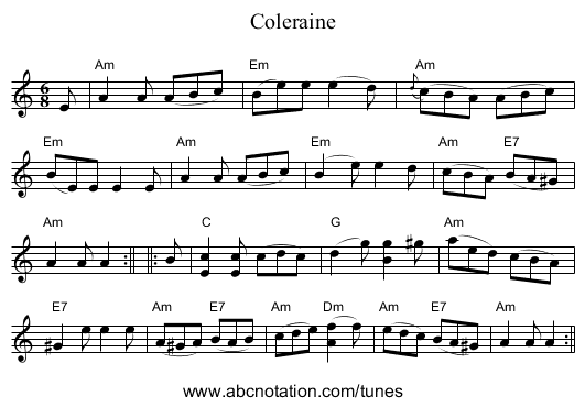 Coleraine - staff notation