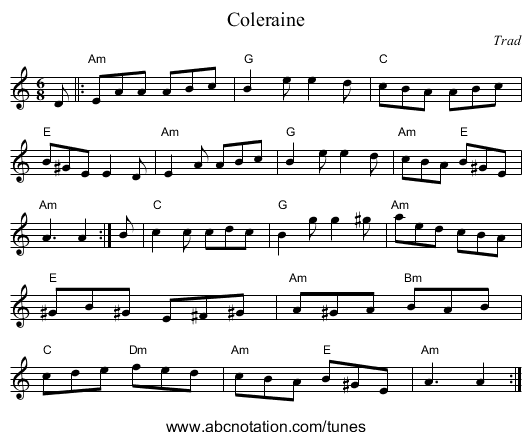 Coleraine - staff notation