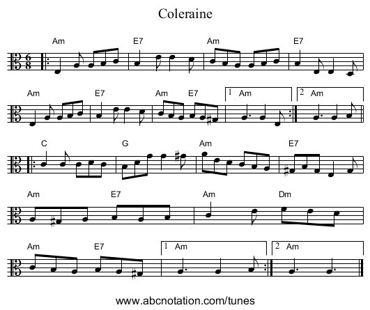 Coleraine - staff notation