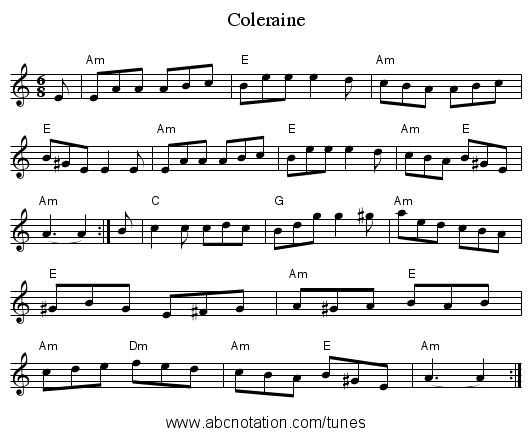 Coleraine - staff notation