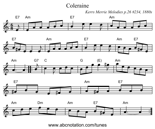Coleraine - staff notation