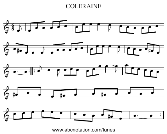 COLERAINE - staff notation