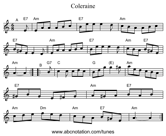Coleraine - staff notation