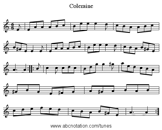 Coleraine - staff notation