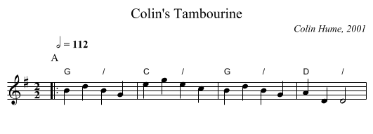 Colin's Tambourine - staff notation