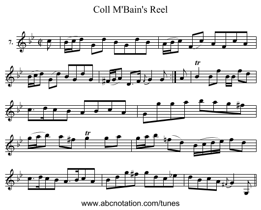 Coll M'Bain's Reel - staff notation