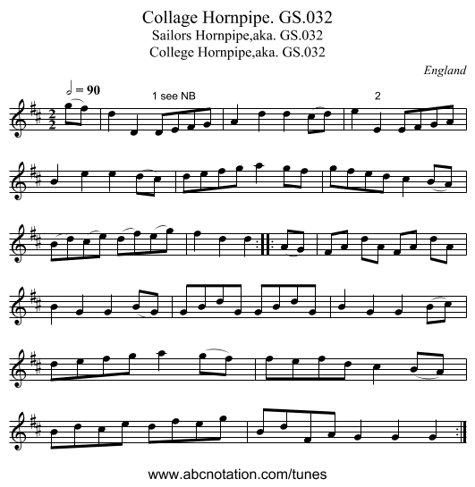 Collage Hornpipe. GS.032 - staff notation