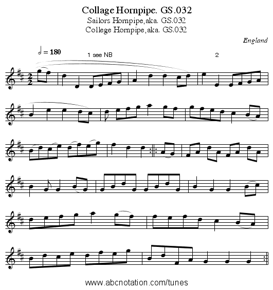 Collage Hornpipe. GS.032 - staff notation