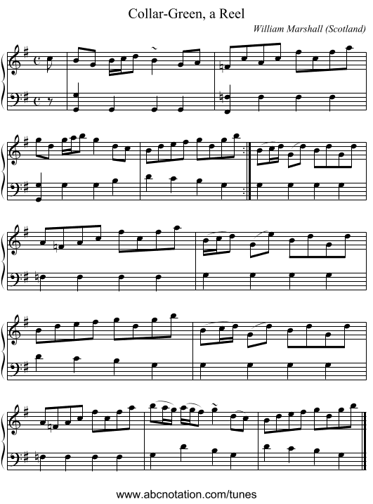 Collar-Green, a Reel - staff notation