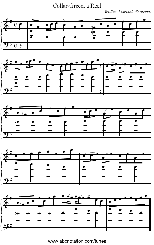 Collar-Green, a Reel - staff notation
