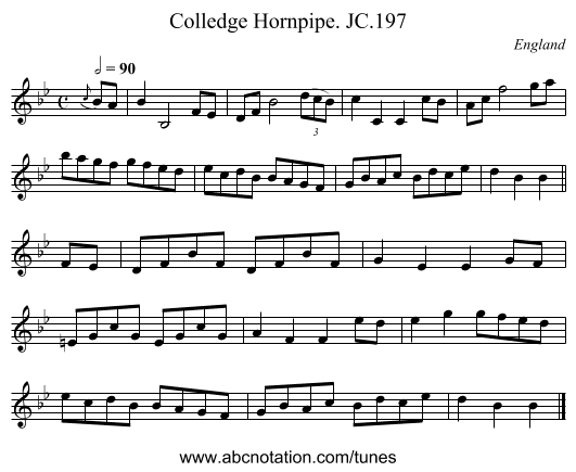 Colledge Hornpipe. JC.197 - staff notation