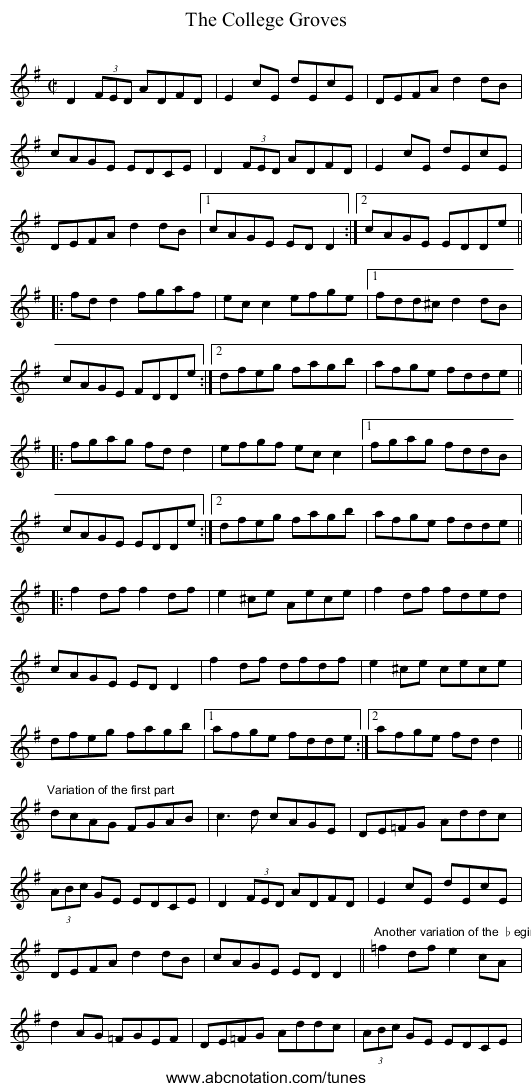 College Groves, The - staff notation