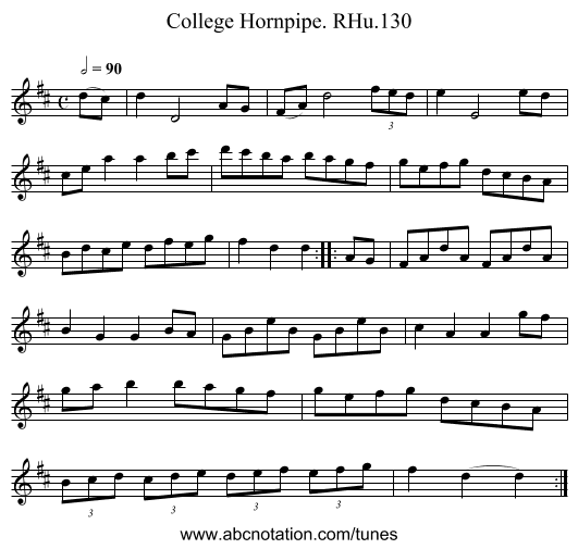 College Hornpipe. RHu.130 - staff notation