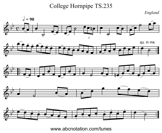 College Hornpipe TS.235 - staff notation