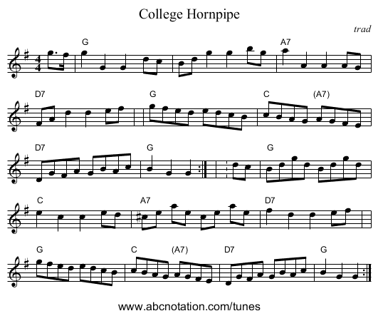 College Hornpipe - staff notation