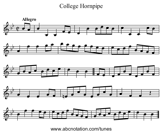 College Hornpipe - staff notation