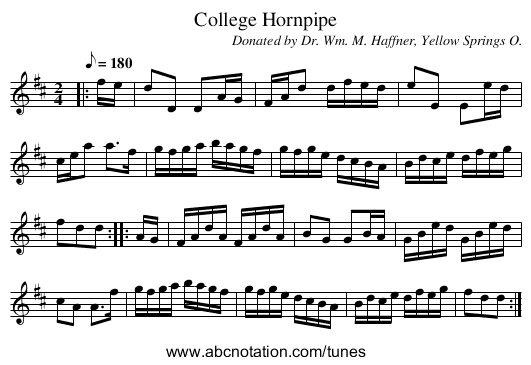 College Hornpipe - staff notation