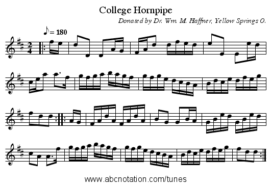 College Hornpipe - staff notation